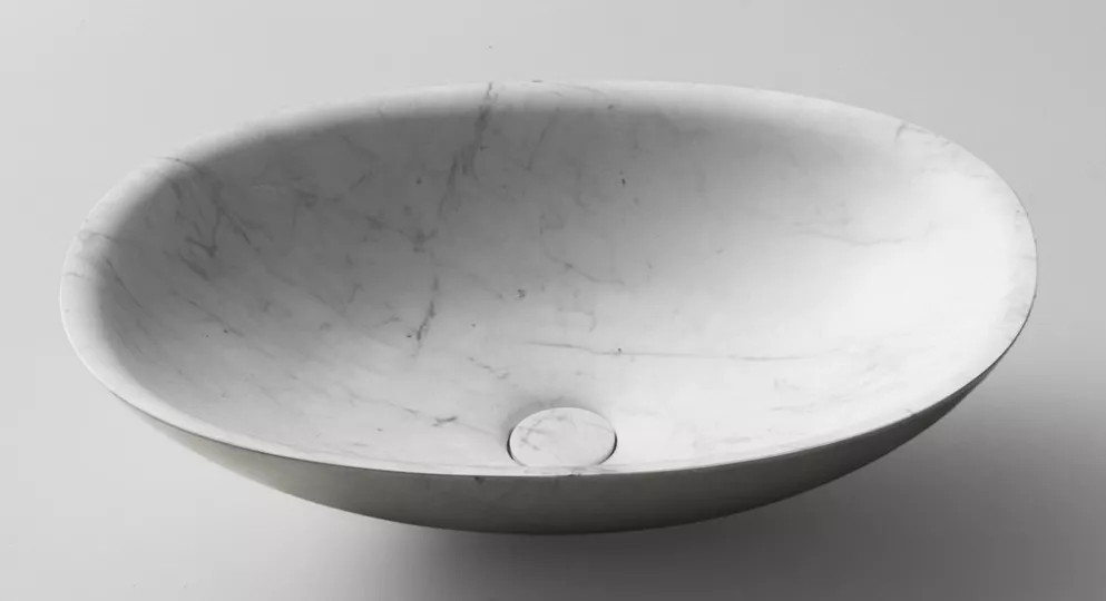 antoniolupi SERVO ovales Aufsatzbecken aus Naturstein, Breite: 54cm, Tiefe: 40cm, bianco carrara-SERVO154-BIANCOCARRARA