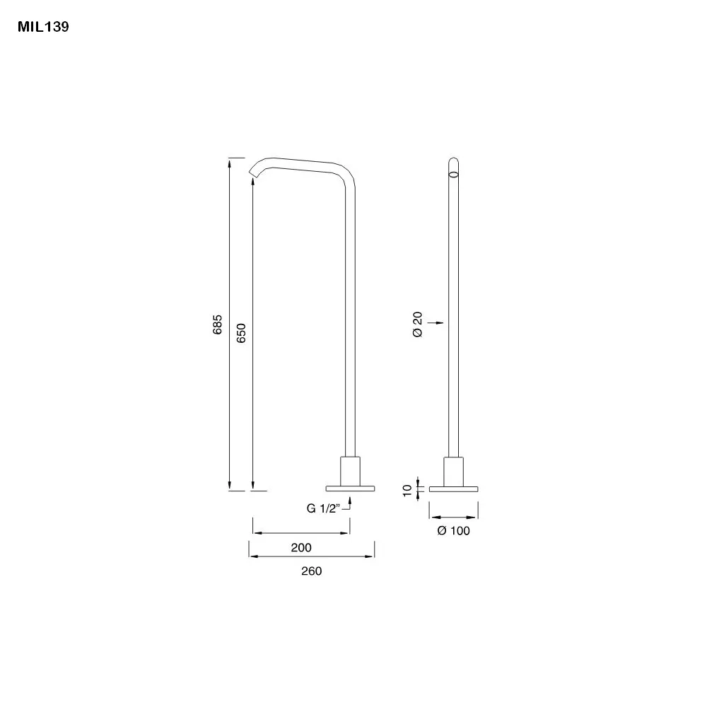 cea MIL 139 freistehender Standauslauf, H:685mm, edelstahl satiniert-MIL139S