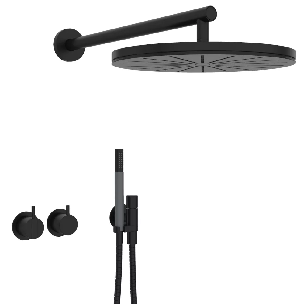 vola 2471-061 Unterputz-Brause-Einhebelmischer mit 2-Wege-Umstellung, Wand-Regenbrause 060, Hebel:25mm, schwarz matt-2471-061-27
