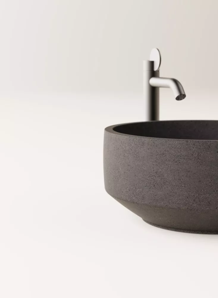 Agape CENOTE LAVA flaches Aufsatzbecken aus Vulkangestein, Durchmesser: 45cm, inklusive Ablaufgarnitur, pietra lavica - ACER0450L