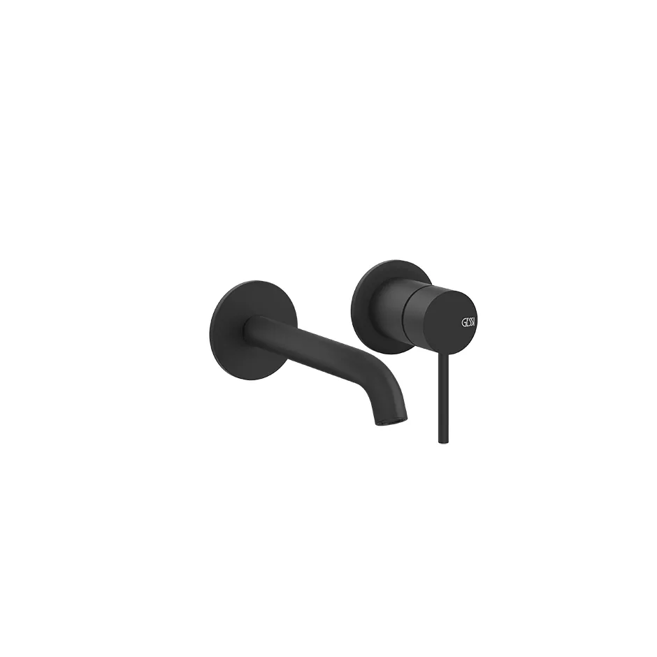 Gessi 316 FLESSA Fertigmontageset für Waschtisch-Einhebelmischer mit Auslauf zur Wandmontage, Ausladung: 171-201mm, einzelne Ø65mm Rosetten, Griff-Stifte für Betätigung in 32mm und 61mm enthalten, schwarz matt - 54086299