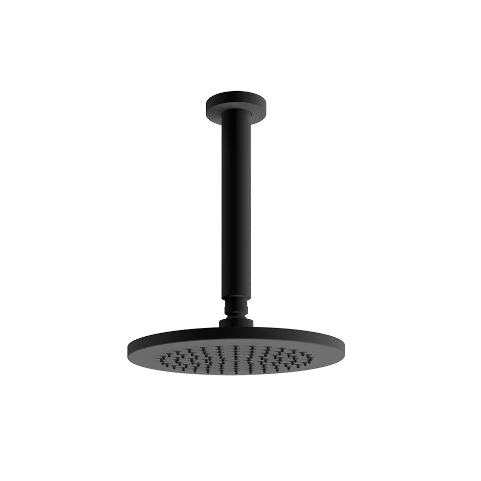 Gessi 316 runde schwenkbare Antikalk-Kopfbrause mit Gelenk und Deckenarm zur Deckenmontage, Ausladung: 278mm, Durchmesser: 21,9cm, 1/2 Anschluss, schwarz matt - 54151299