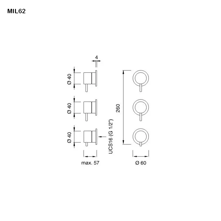 cea MIL 62 Wand-Thermostat mit 2 Absperrventilen, edelstahl satiniert-MIL62S