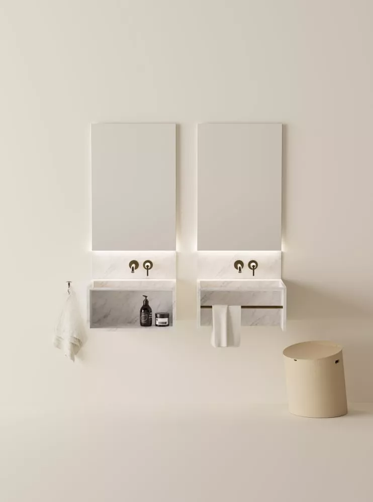 Agape FACE À FACE Abdeckplatte aus Naturstein für Wandbecken, Breite: 120cm, Tiefe 1,9cm, Höhe: 40cm, bianco carrara - AFALZ120400MC Agape FACE À FACE Abdeckplatte aus Naturstein für Wandbecken, Breite: 120cm, Tiefe 1,9cm, Höhe: 40cm, bianco carrara - AFALZ120400MC