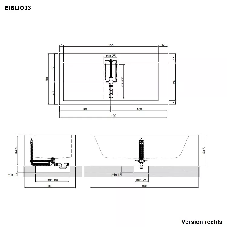 antoniolupi BIBLIO Badewanne mit 2 Armaturenrändern, 190x90x53,5cm, 3 Seiten verkleidet, Version links, weiß matt, Ablaufgarnitur weiß matt-BIBLIO333L_SX