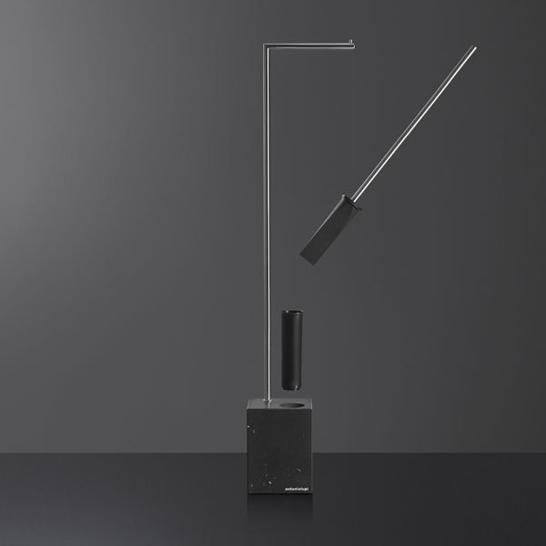 antoniolupi BIVIOCOMBI Toilettenpapierhalter und Bürstenhalter mit Basis aus Naturstein bianco carrara, Struktur aus Messing, weiß matt - BIVIOCOMBI1-5-MC