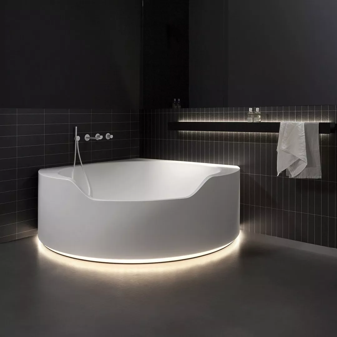 antoniolupi OFURO Eck-Badewanne, 167,5x167,5x64cm, mit Beleuchtung, weiß matt - OFURO1-LED