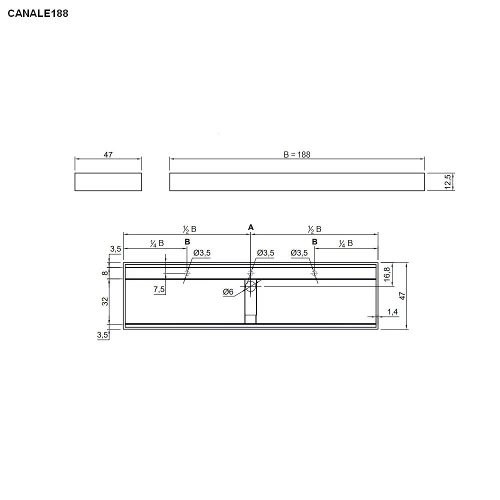 antoniolupi CANALE rechteckiger Wand-Waschtisch, 188x47cm, weiß matt-CANALE188