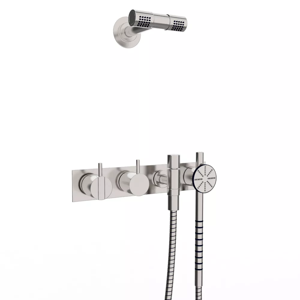 vola 2474S-081D Unterputz-Brause-Einhebelmischer mit 2-Wege-Umstellung mit Wand-DoppelKopfbrause 080D, Hebel:25mm, chrom-2474S-081D-16