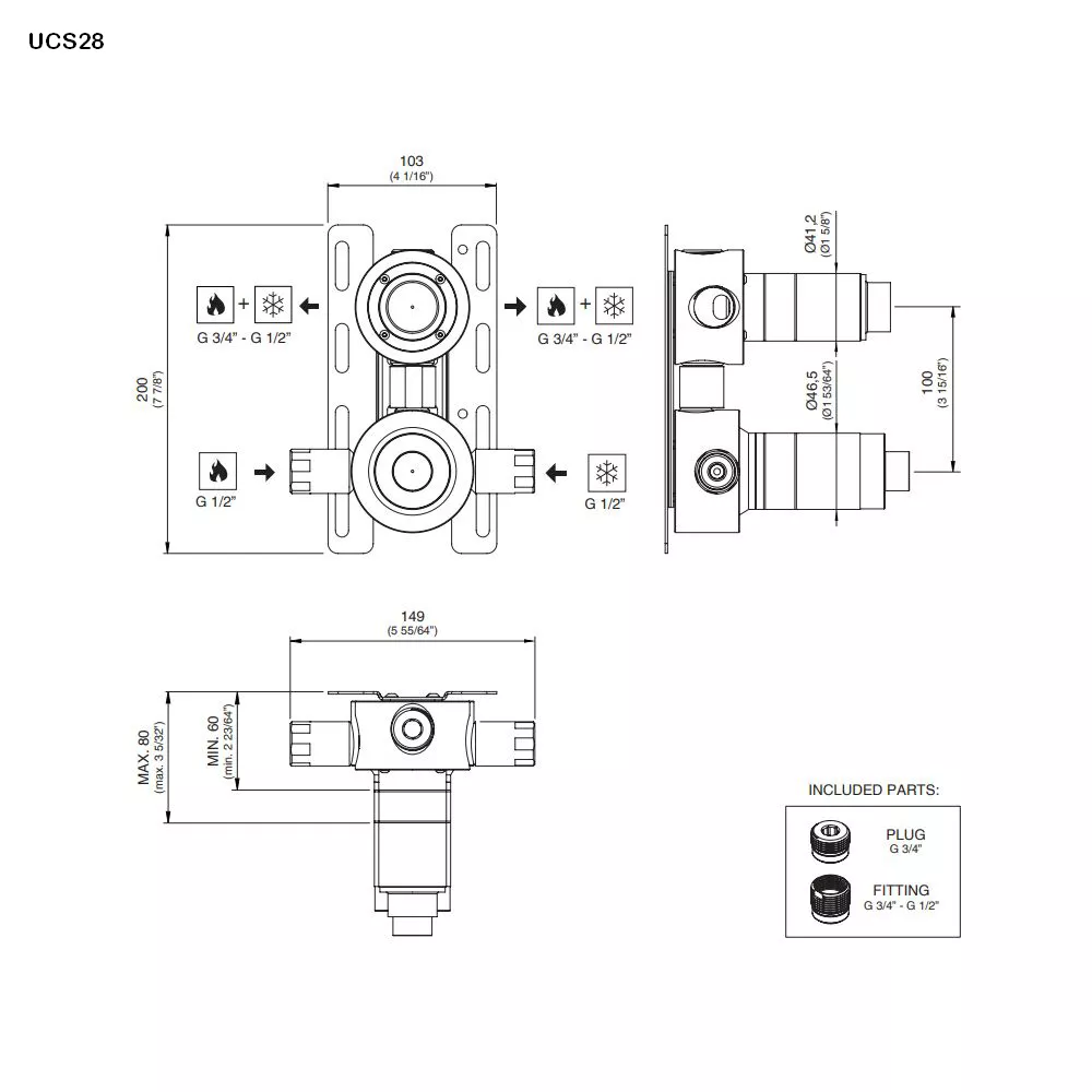 cea Unterputz-Einbauteil-Thermostat mit 1 Absperrventil, high water flow-UCS28