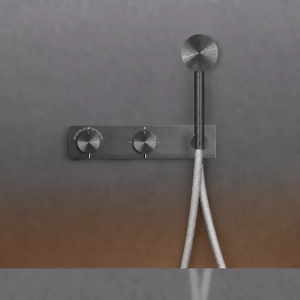 cea MIL 161Y Wand-Brause-Thermostat mit 2/3-Wege-Umstellung und Rundkopf-Handbrause, Durchmesser: 65mm, Schlauchfarbe edelstahl, black diamond satiniert - MIL161YIKDS cea MIL 161Y Wand-Brause-Thermostat mit 2/3-Wege-Umstellung und Rundkopf-Handbrause, Durchmesser: 65mm, Schlauchfarbe edelstahl, black diamond satiniert - MIL161YIKDS