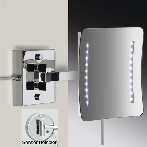 WINDISCH 99877/2 LED-Wand-Kosmetikspiegel mit Sensor 2-armig, nickel satiniert/5-fach/Direkt-99877/2SNI5XD