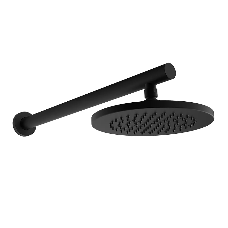 Gessi 316 schwenkbare runde Antikalk-Kopfbrause mit Gelenk und Wandarm zur Wandmontage, Ausladung: 450mm, Durchmesser: 21,8cm, 1/2 Anschluss, schwarz matt - 54149299