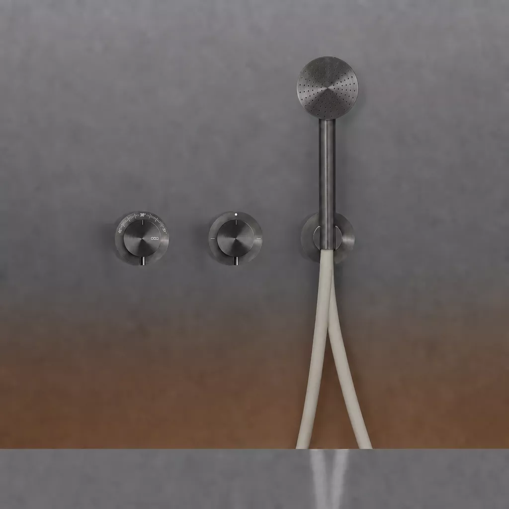 cea MIL 160Y Wand-Brause-Thermostat, mit 2/3-Wege-Umstellung und Rundkopf-Handbrause, Durchmesser: 65mm, Schlauchfarbe seidengrau nach RAL 7044, black diamond satiniert - MIL160YSGKDS cea MIL 160Y Wand-Brause-Thermostat, mit 2/3-Wege-Umstellung und Rundkopf-Handbrause, Durchmesser: 65mm, Schlauchfarbe seidengrau nach RAL 7044, black diamond satiniert - MIL160YSGKDS