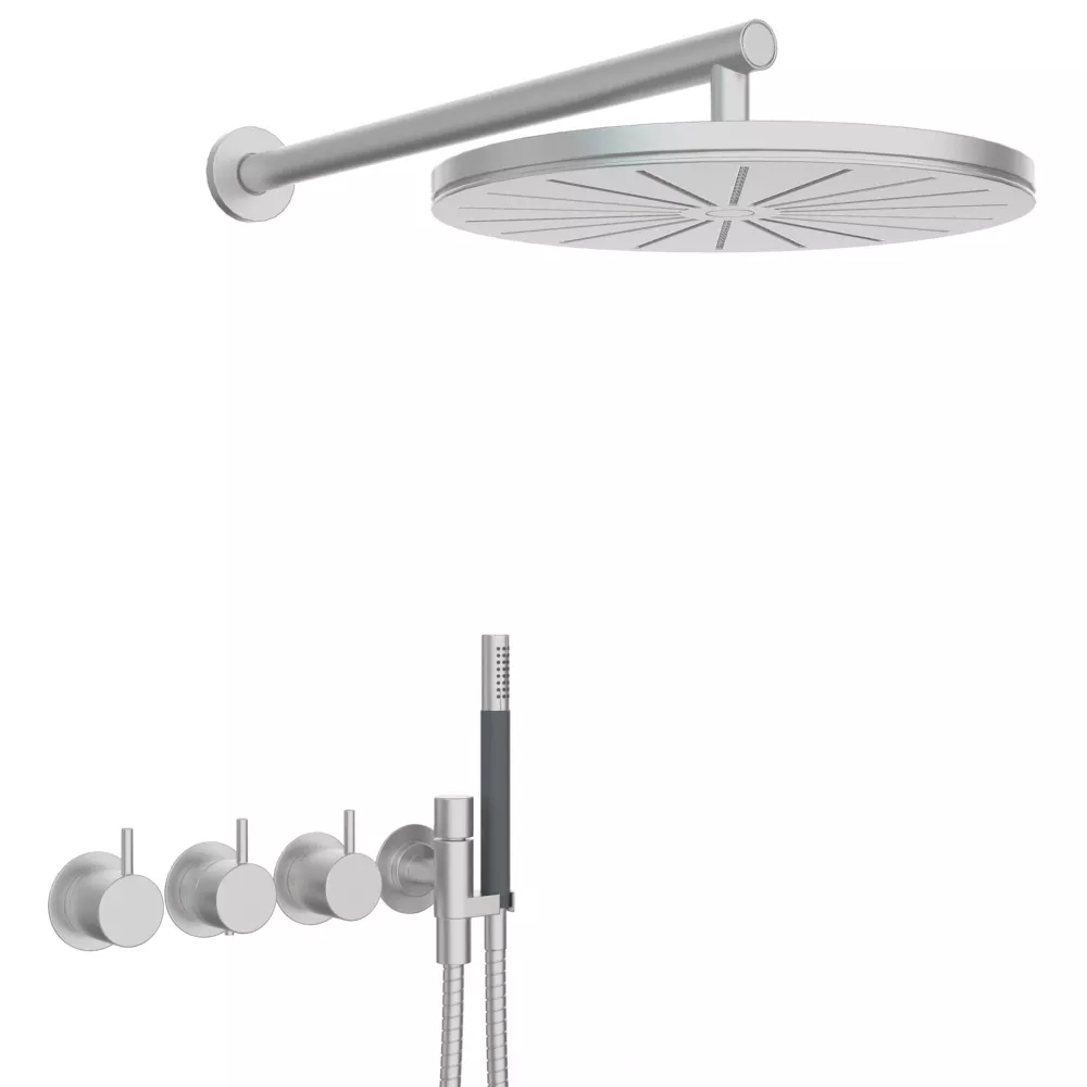 vola 5471R-061 Unterputz-Brause-Thermostat mit 2-Wege-Umstellung, Wand-Regenbrause 060, Hebel: 25mm, inklusive Einbauteil, edelstahl - 5471R-061-40