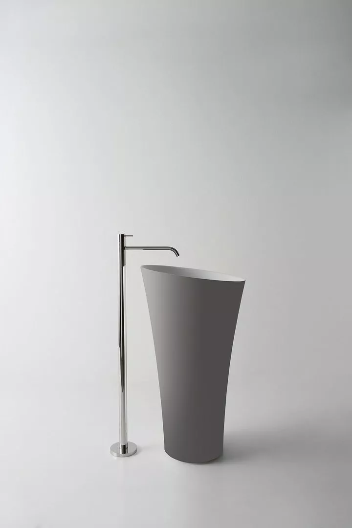 antoniolupi TUBAMOOD freistehendes Waschbecken aus Flumood®, Durchmesser: 50,4cm, Höhe: 90cm, innen weiß matt, Ablaufgarnitur weiß matt, außen lackiert nach antoniolupi Farbkarte - TUBAMOOD-5-DIV