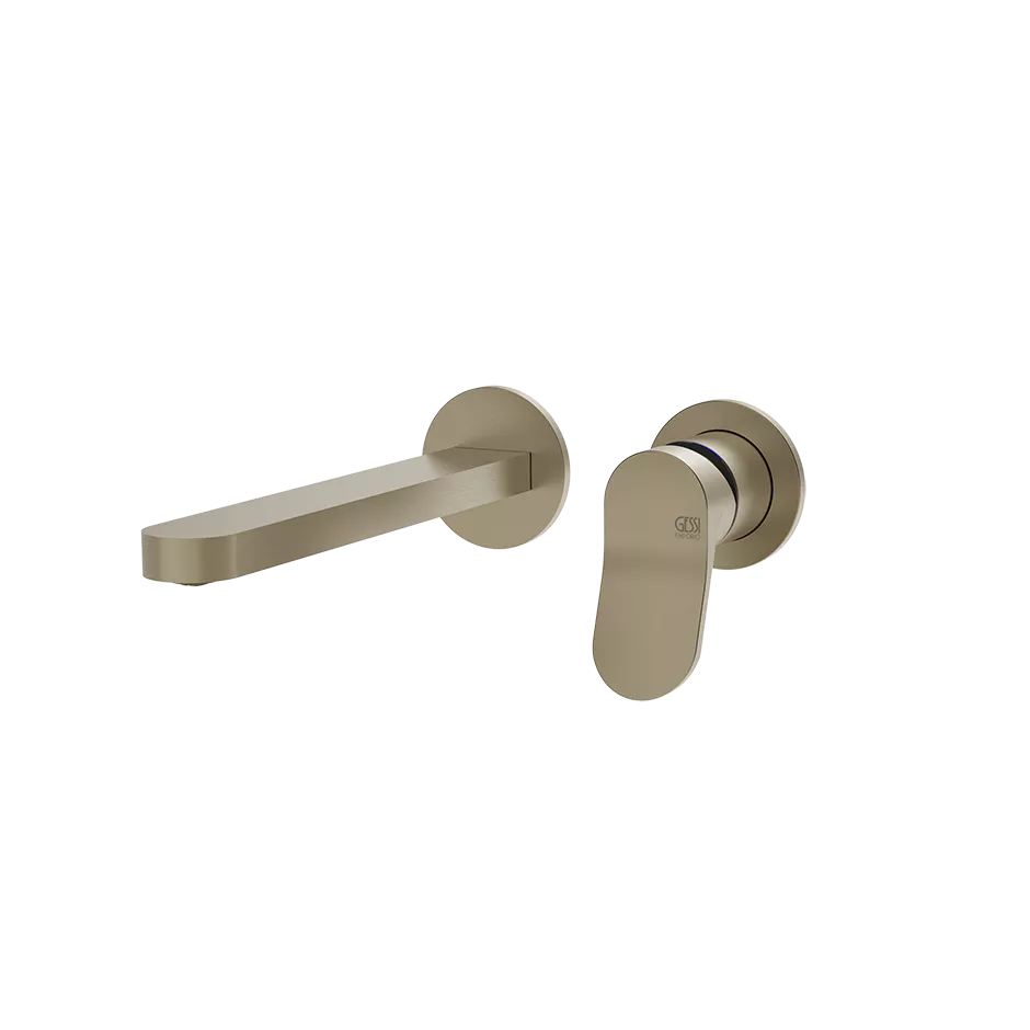 Gessi VIA MERAVIGLI Fertigmontageset für Waschtisch-Einhebelmischer mit Auslauf zur Wandmontage, Ausladung: 208mm, ohne Ablaufgarnitur, einzelne Rosetten D65mm, Finox Optik - 56088149