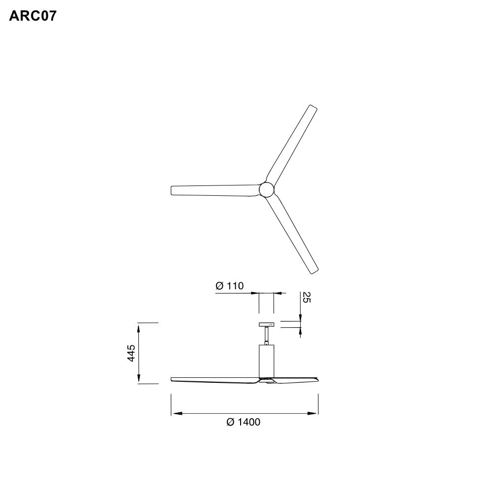 cea ARC07 Deckenventilator mit Fernbedienung, Durchmesser: 1400mm, Blätter aus Canaletto Nussbaum und Kohlefaser, edelstahl satiniert-ARC07NS