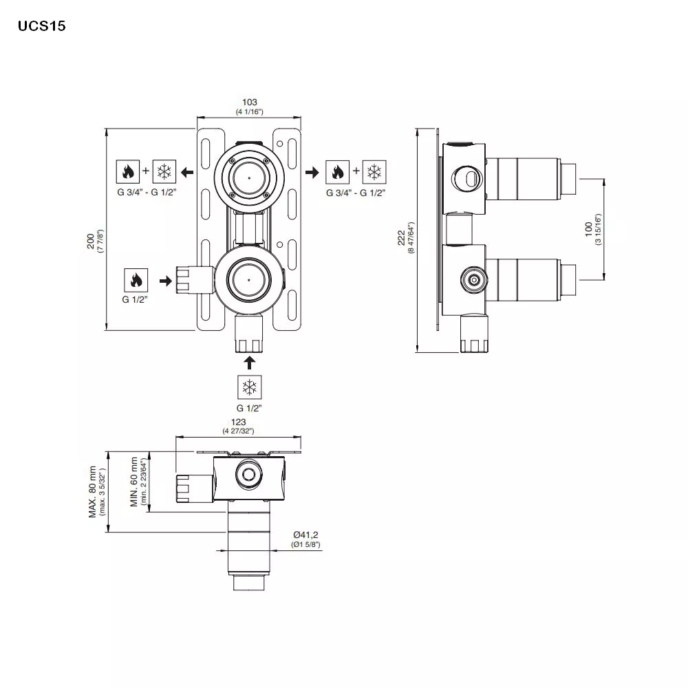 cea Unterputz-Einbauteil-Thermostat mit 1 Absperrventil-UCS15