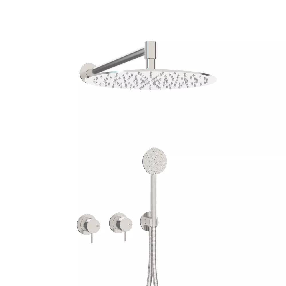 ceadesign MILO360 Wand-Brause-Doppel-Eingriffmischer mit Rundkopfhandbrause D:80mm und Wandregenbrause FRE35, edelstahl satiniert