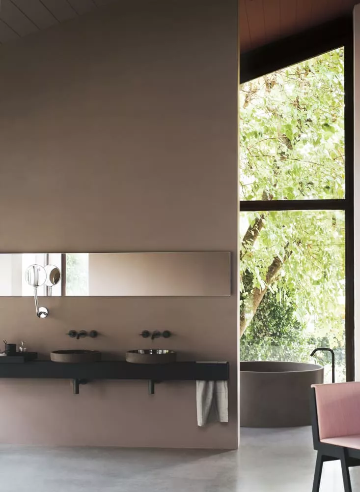 Agape CENOTE flaches Aufsatzbecken aus Ton, Durchmesser: 45cm, inklusive Ablaufgarnitur, dunkler Ton, weitere Farben auf Anfrage möglich - ACER0450TSST