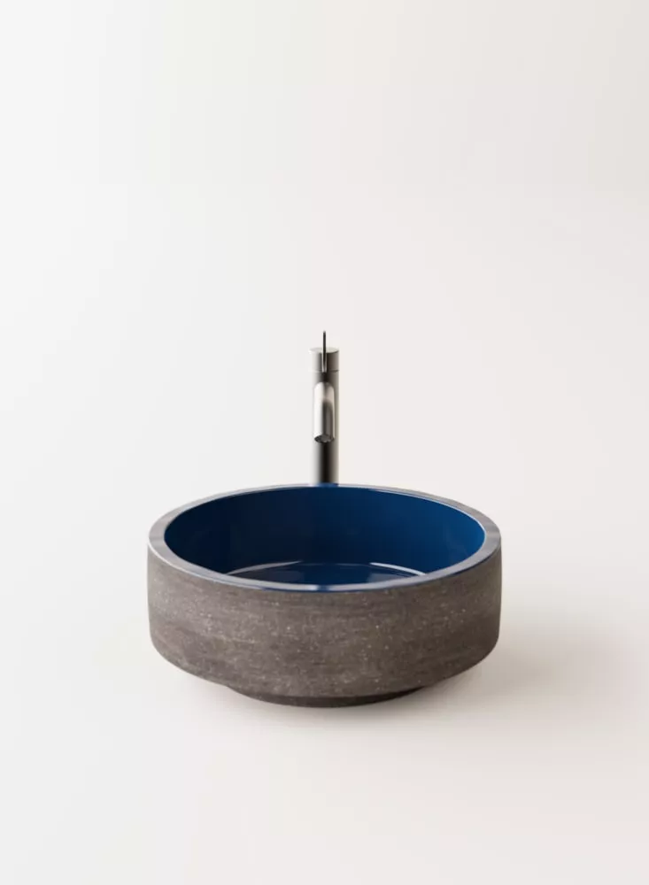 Agape CENOTE tiefes Aufsatzbecken aus Ton, Durchmesser: 42cm, inklusive Ablaufgarnitur, dunkler Ton, weitere Farben auf Anfrage möglich - ACER0420TSST