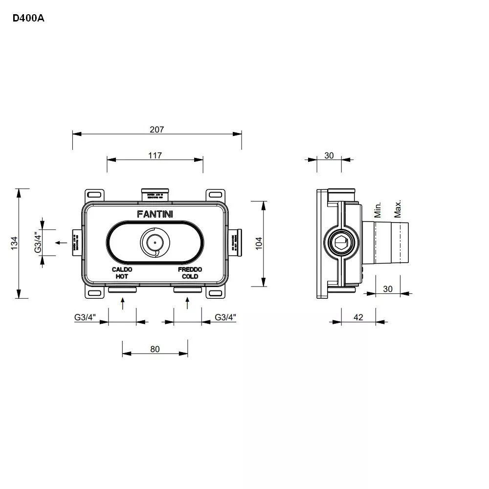 Fantini Unterputz-Einbauteil-Thermostat 3/4¨ ohne Absperrventil-1900D400A