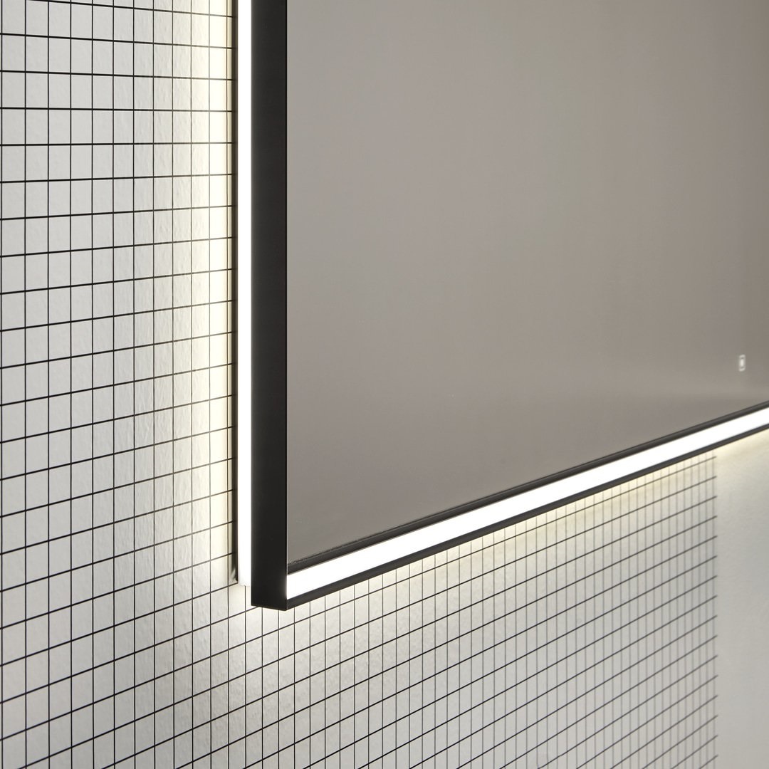 antoniolupi NASTRO rechteckiger Spiegel mit doppelter LED-Beleuchtung und Touch-Schalter zum Dimmen, Breite: 72cm, Höhe: 75cm, Lichtfarbe: 4000K, neutralweiß, Aluminiumrahmen schwarz matt-NASTRO75W72-5-NERO-4000