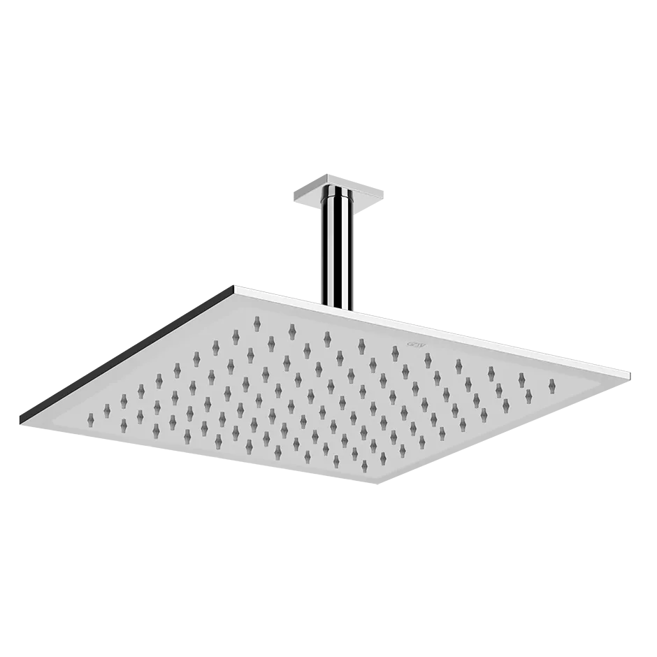 Gessi EMPORIO Antikalk-Kopfbrause zur Deckenmontage, 300x300mm, mit Gelenk, rundem Deckenarm 263mm und quadratischer Rosette 60mm, Funktion: Regen, 1/2 Anschluss, bei 3 bar Druck ca. 9 l/min, chrom - 47362031
