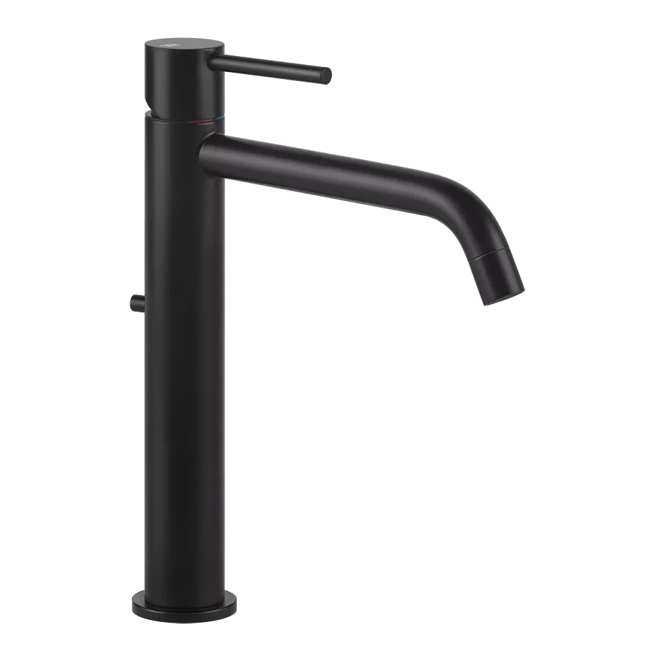 Gessi VIA TORTONA Waschtisch-Einhebelmischer mit Auslauf zur Tischmontage, Ausladung: 211mm, hohe Version, mit Ablaufgarnitur, 3/8 Anschluss, schwarz matt - 18605299