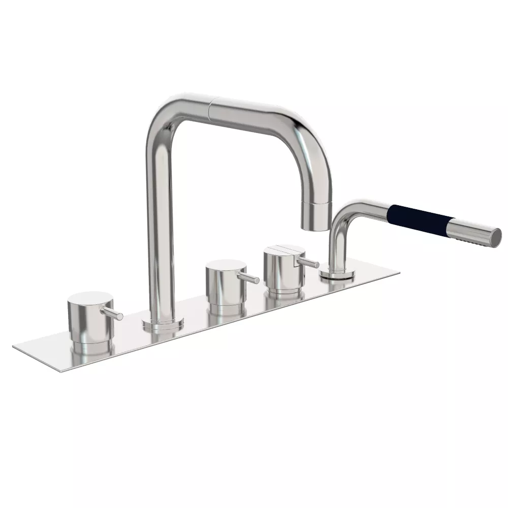 vola BK11 Wannen-Zweigriffmischer mit Brause für Fliesenbank, Ausladung:200mm, Hebel:25mm, chrom-BK11-16