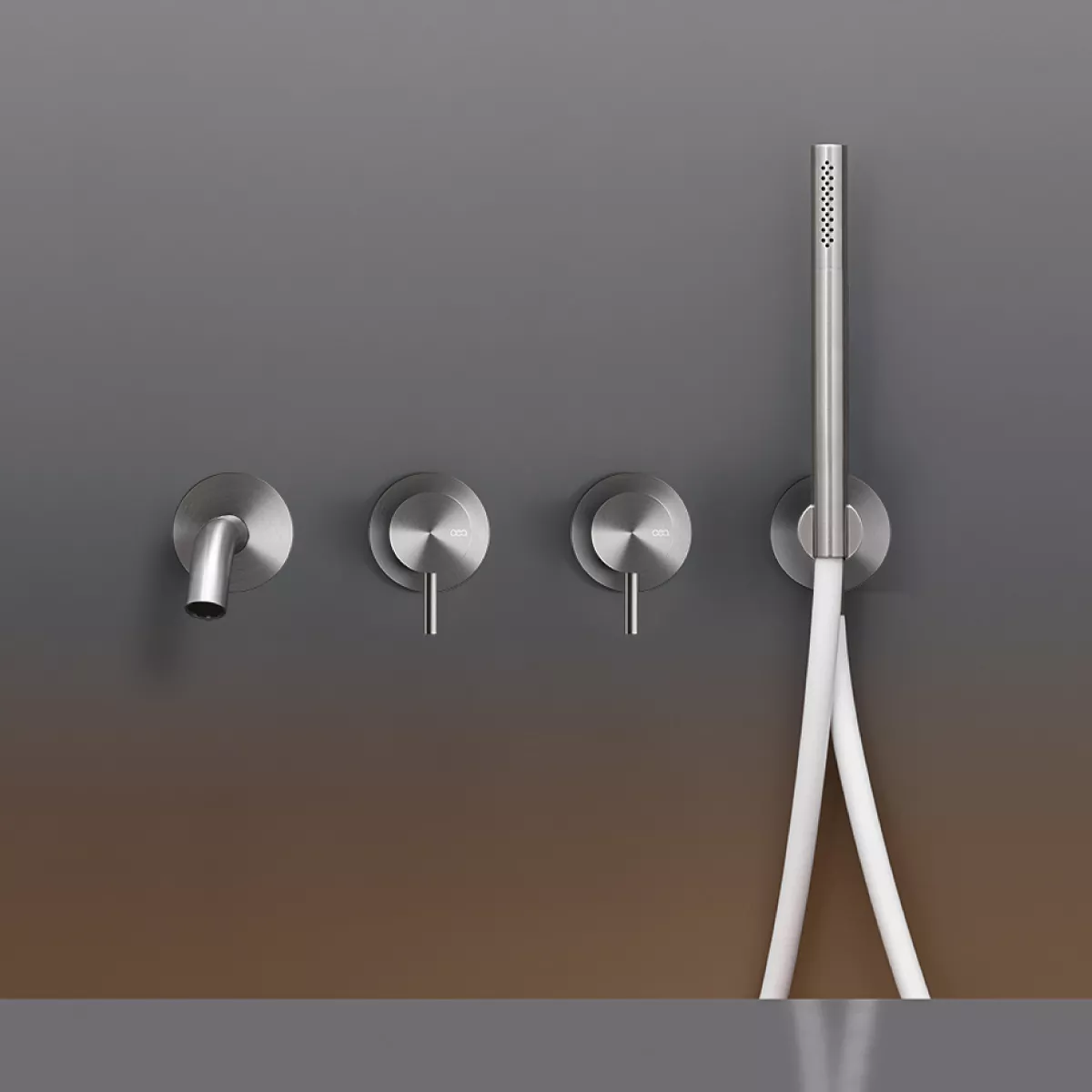 cea MIL 44 Wand-Wannen-Doppel-Eingriffmischer, Ausladung:185mm mit Stabhandbrause, edelstahl satiniert, Schlauch weiß-MIL44WS