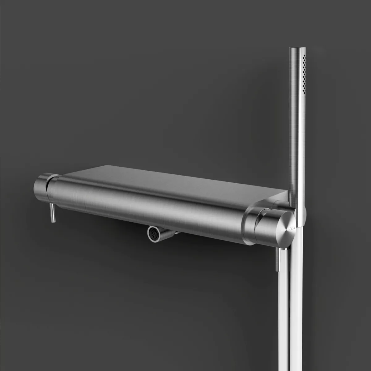 cea MIL 97 Aufputz-Wannen-Eingriffmischer mit Stabhandbrause, edelstahl satiniert, Schlauch weiß-MIL97WS