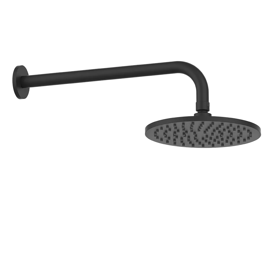 Gessi EMPORIO Antikalk-Kopfbrause zur Wandmontage, Durchmesser: 200mm, mit Gelenk und rundem Wandarm 350mm, Funktion: Regen, 1/2 Anschluss, bei 3 bar Druck ca. 9 l/min, schwarz matt - 47382299