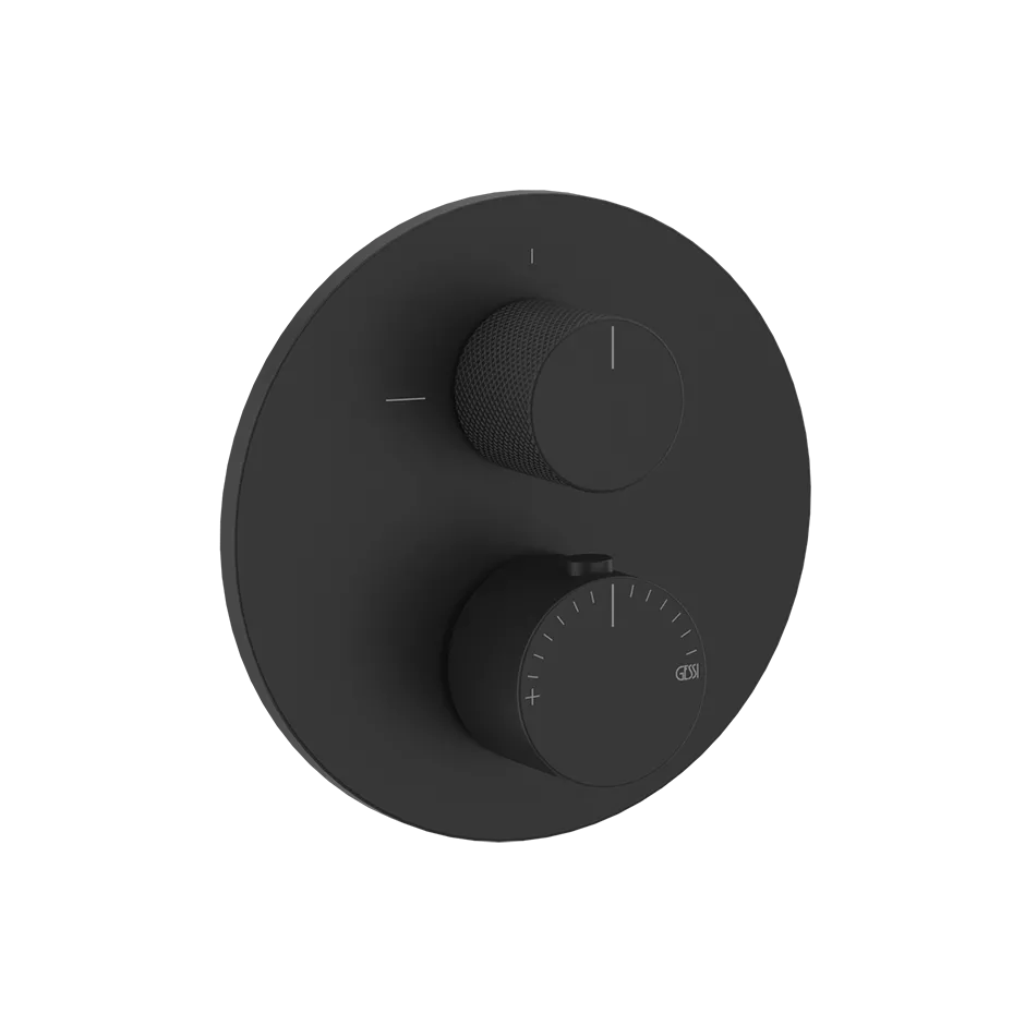 Gessi ANELLO Außenteil für Thermostat zur Wandmontage, 2-Wege, mit Thermostatkartusche, Filter, Vorabsperrung und Rückflussverhinderer, Oberfläche Diamantato, schwarz matt - 63135299