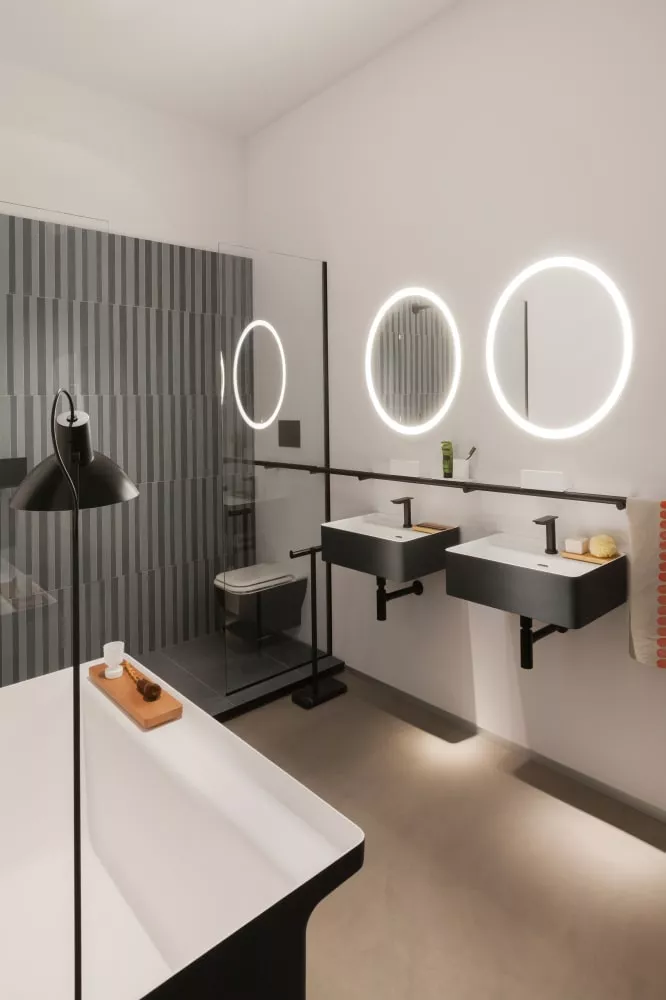 Agape MARSIGLIA Aufsatzbecken aus Cristalplant®, Breite: 60cm, Tiefe: 47cm, Höhe: 16cm, inklusive Ablaufgarnitur, mit 3 Hahnlöchern, Farbe außen dunkelgrau, Farbe innen weiß matt - ACER0705P3RZG