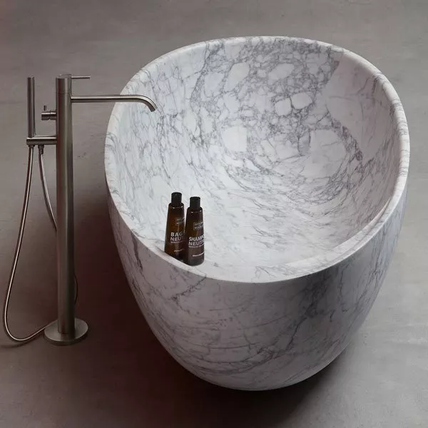 antoniolupi ECLIPSE freistehende Badewanne aus Naturstein, 185x95,5x53cm, bianco carrara-ECLIPSE_CARRARA