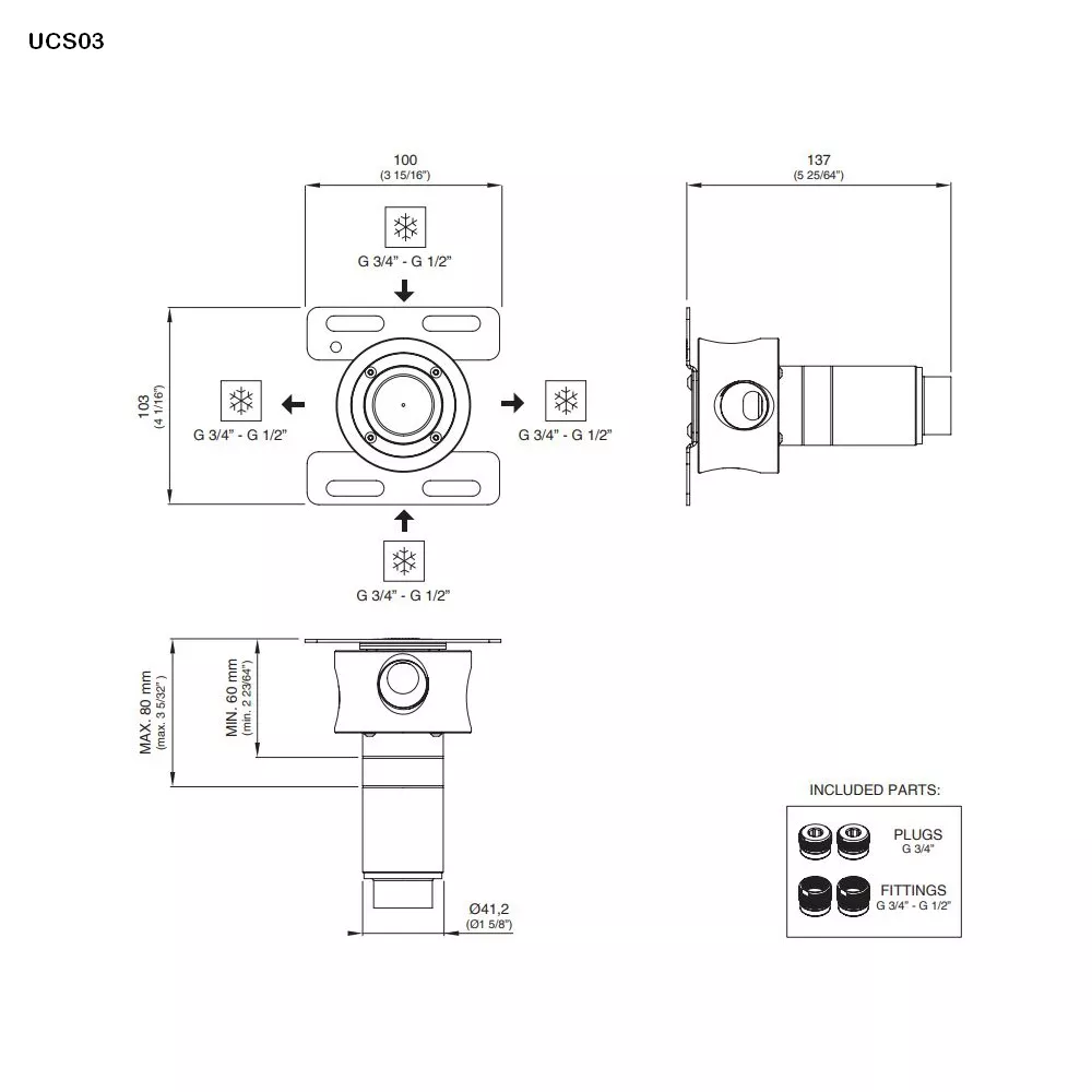 cea Unterputz-Einbauteil-Kaltwasserventil, high water flow-UCS03