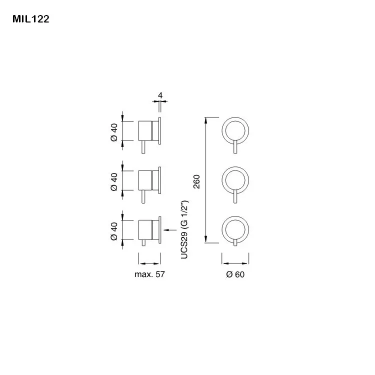 cea MIL 122 Wand-Thermostat mit 2 Absperrventilen, high water flow, edelstahl satiniert-MIL122S