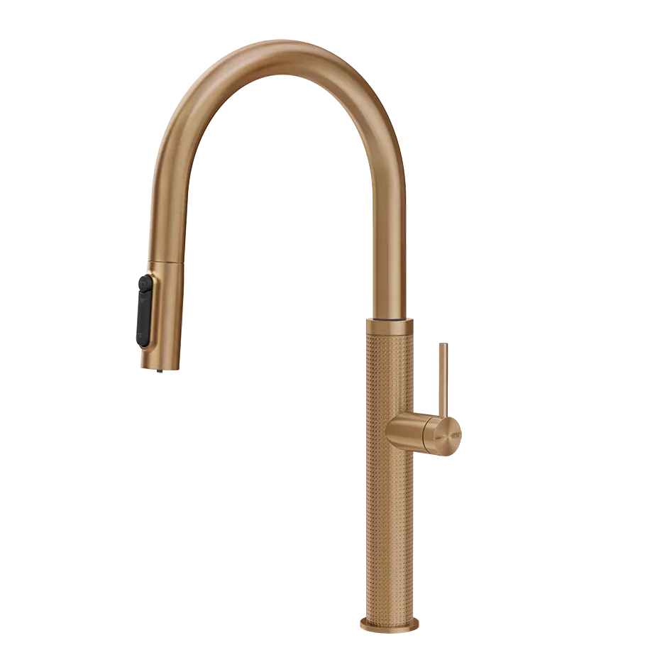 Gessi 316 FILTERED Einhebelmischer mit Schwenkarm und Auszugsbrause mit 2 Strahlfunktionen, mit Filterwasserfunktion, Oberfläche CESELLO, zur Kombination mit dem Filtrationskit 01595, warmes bronze gebürstet PVD - 60826726