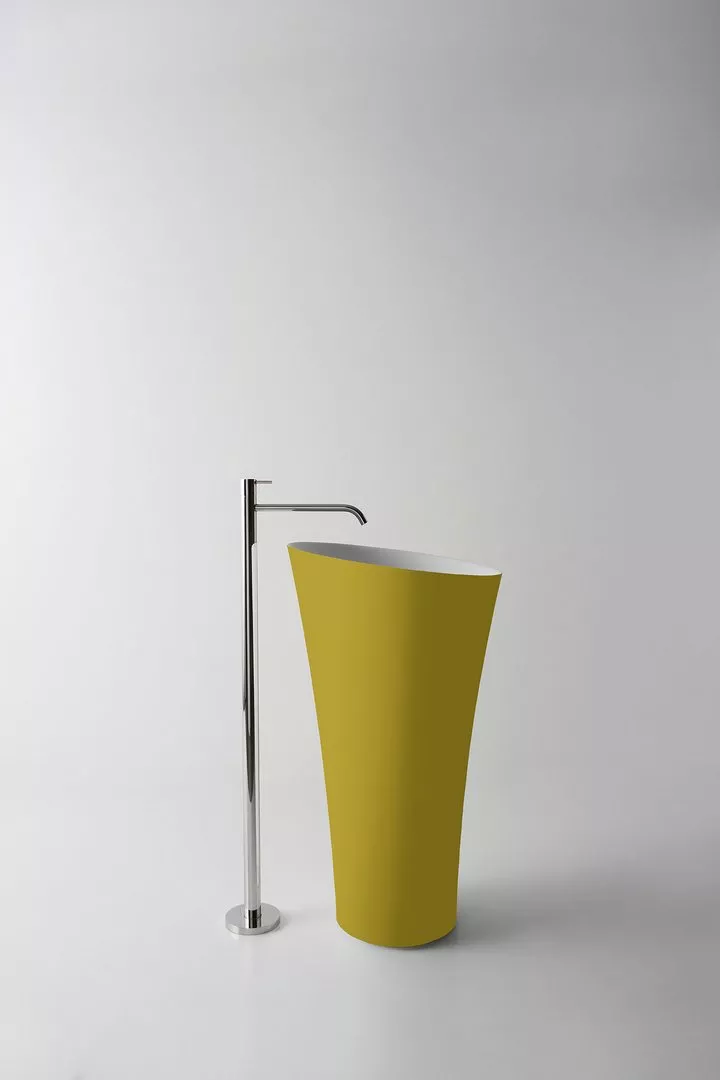 antoniolupi TUBAMOOD freistehendes Waschbecken aus Flumood®, Durchmesser: 50,4cm, Höhe: 90cm, innen weiß matt, Ablaufgarnitur weiß matt, außen lackiert nach antoniolupi Farbkarte - TUBAMOOD-5-DIV