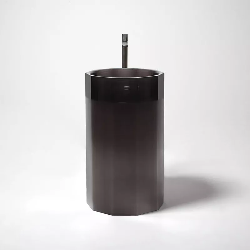 antoniolupi VITREO freistehendes Waschbecken aus Cristalmood®, 85x50cm, ohne Beleuchtung, fumé, Ablaufgarnitur chrom-VITREOLU_FUME
