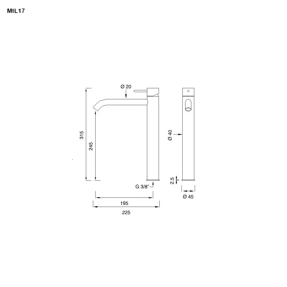 cea MIL 17 Waschtisch-Eingriffmischer, H:315mm, edelstahl satiniert-MIL17S