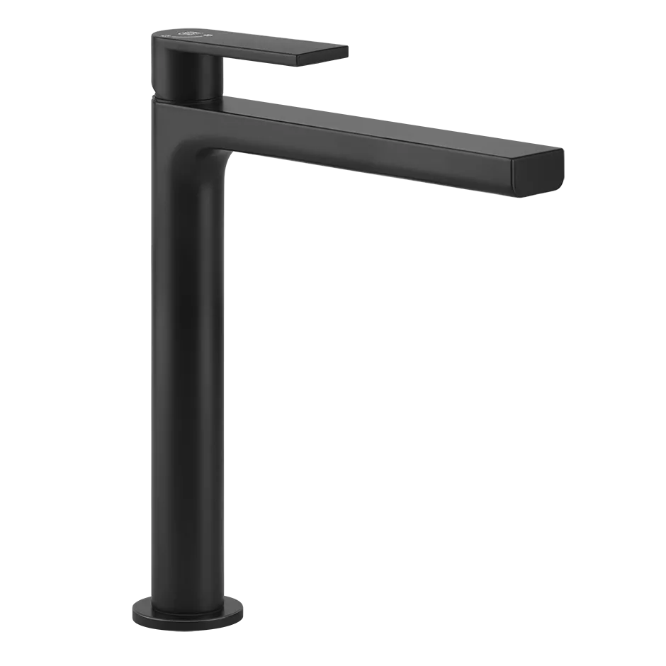 Gessi VIA MANZONI ÖKO-Waschtisch-Einhebelmischer mit Auslauf zur Tischmontage, Ausladung: 212mm, ohne Ablaufgarnitur, 3/8 Anschluss, hohe Version, schwarz matt - 38610299