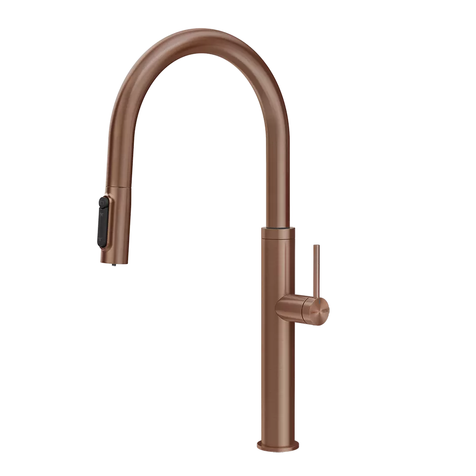 Gessi 316 FILTERED Einhebelmischer mit Schwenkarm und Auszugsbrause mit 2 Strahlfunktionen, mit Filterwasserfunktion, zur Kombination mit dem Filtrationskit 01595, kupfer gebürstet PVD - 60822708
