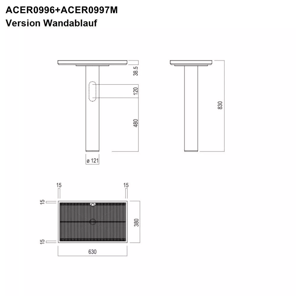 Agape ELL GRID freistehender Waschtisch mit Wandablauf, Breite: 63cm, Tiefe: 38cm, Höhe: 86cm, inklusive Ablaufgarnitur, Säule aus schwarz beschichtetem Stahl, Gitter aus Deep Caviar Corian®, Platte aus Naturstein, nero marquinia - ACER0996VP+ACER0997ME