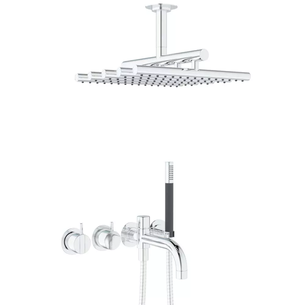 vola 2441T8-051A UP-Wannen-Einhebelmischer mit 2-Wege-Umstellung, Ausladung:185mm, Decken-Regenbrause 050A, Hebel:25mm, chrom-2441T8-051A-16