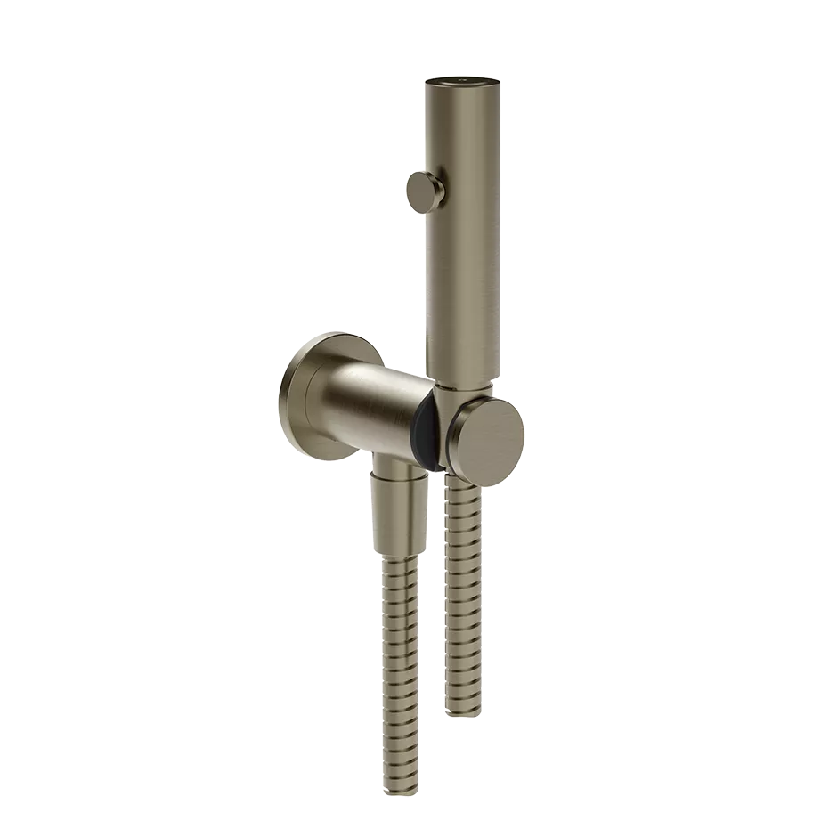 Gessi ANELLO Hygiene-Shut-Off-Handbrause mit Brausehalter zur Wandmontage, 1-Strahl, mit Wandanschlussbogen, 1/2 Anschluss, Finox Optik - 45123149