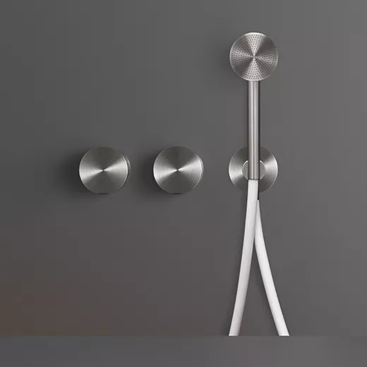 cea GIOTTO PLUS Wand-Brause-Doppel-Eingriffmischer mit Rundkopf-Handbrause D:65mm, edelstahl satiniert, Schlauchfarbe weiß-GIO93WS