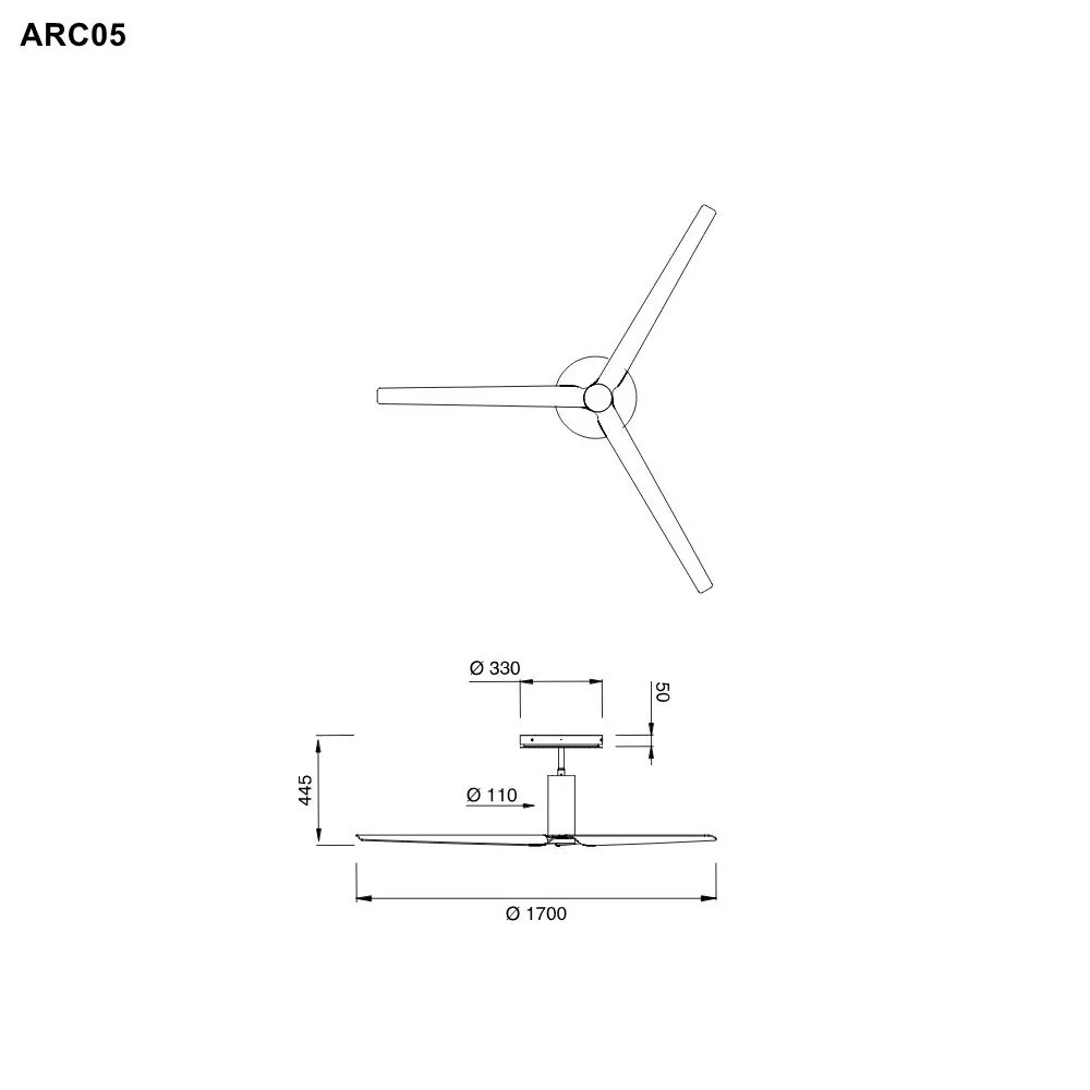 cea ARC05 Deckenventilator mit LED Beleuchtung und Fernbedienung, Durchmesser: 1700mm, Blätter aus Canaletto Nussbaum und Kohlefaser, edelstahl satiniert-ARC05NS